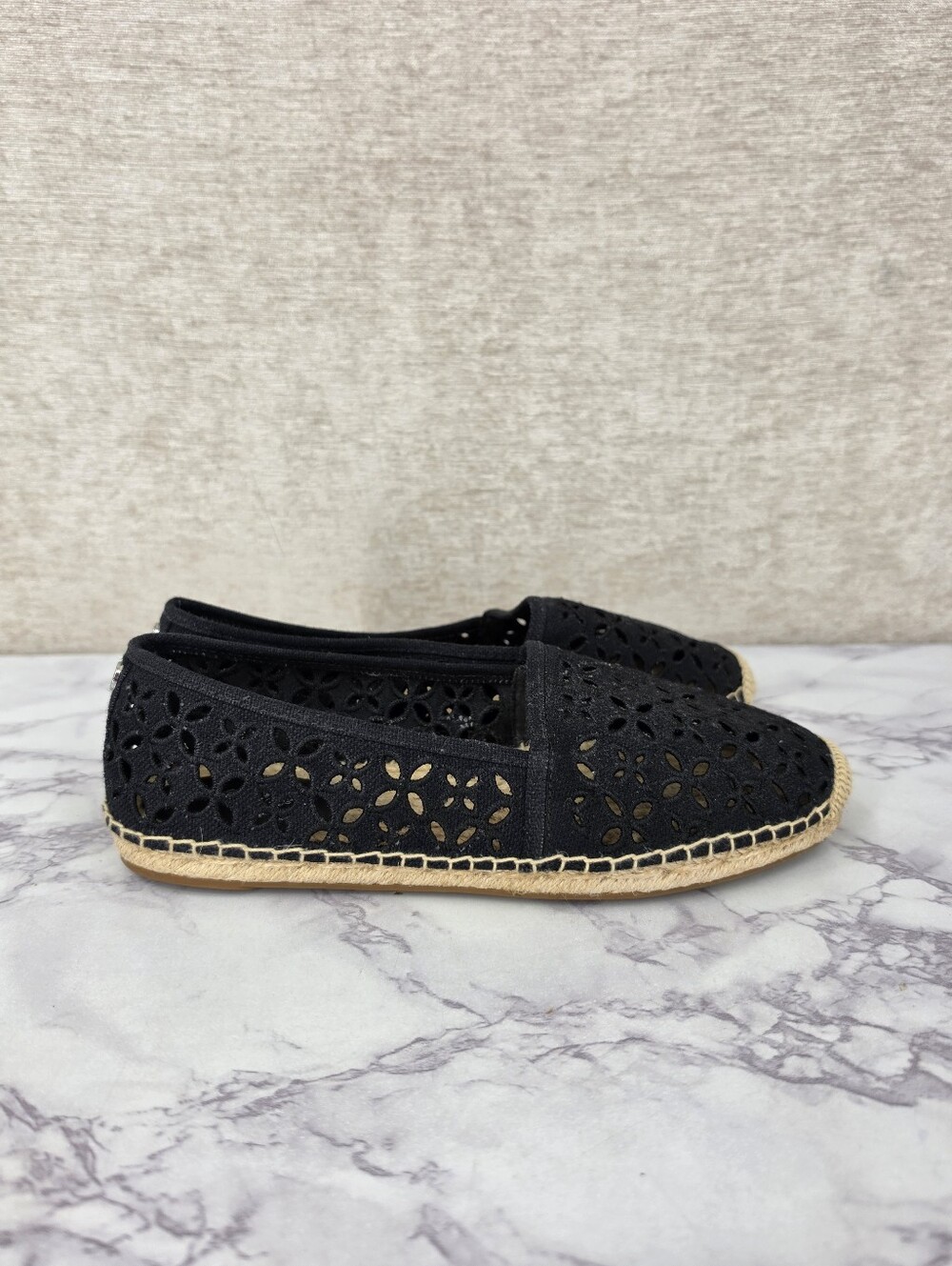 Michael Kors Darci Black Cut Out Eyelet Espadrille Slip-On Flats Loafers